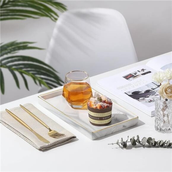 Bathroom Vanity Tray, 11" Marble Ceramic Bathroom Trays for Counter - Picture 11 of 14